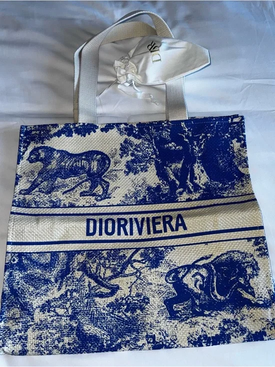 Dior Dioriviera Blue and Natural Canvas Tote - Picture 6 of 6